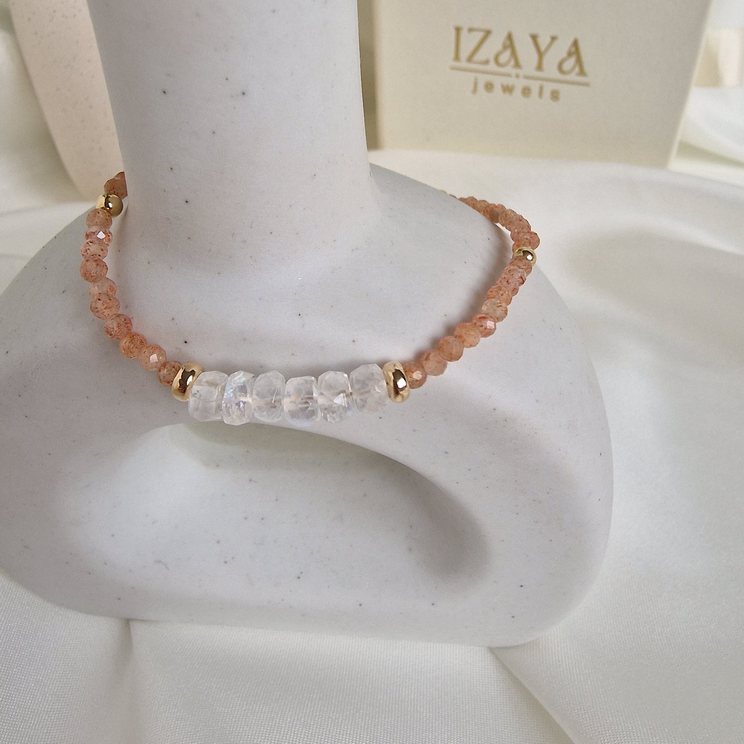 sunstone and moonstone bracelet with gold filled accents