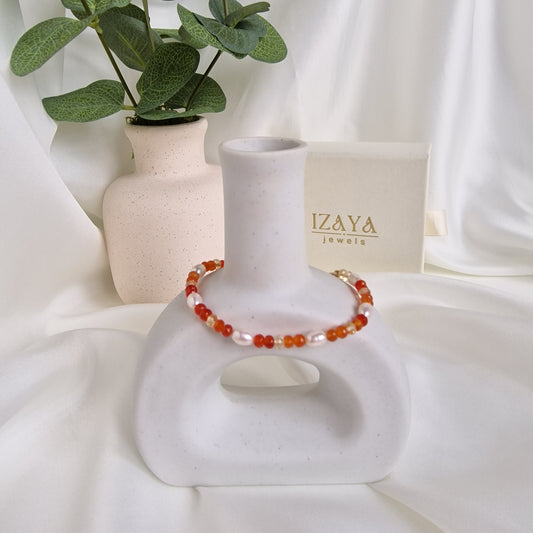 citrine and carnelian bracelet with gold filled and fresh water pearls accents