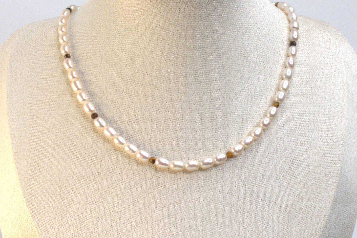 Ivory Freshwater Pearl & Tiger’s Eye Necklace