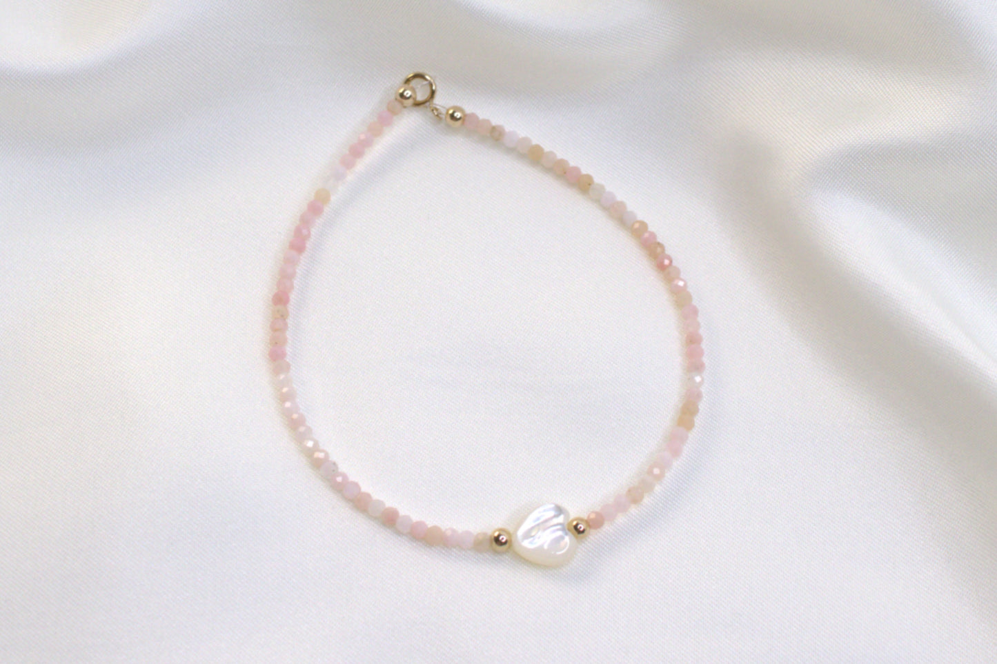Heart Pearl & Pink Opal Bracelet