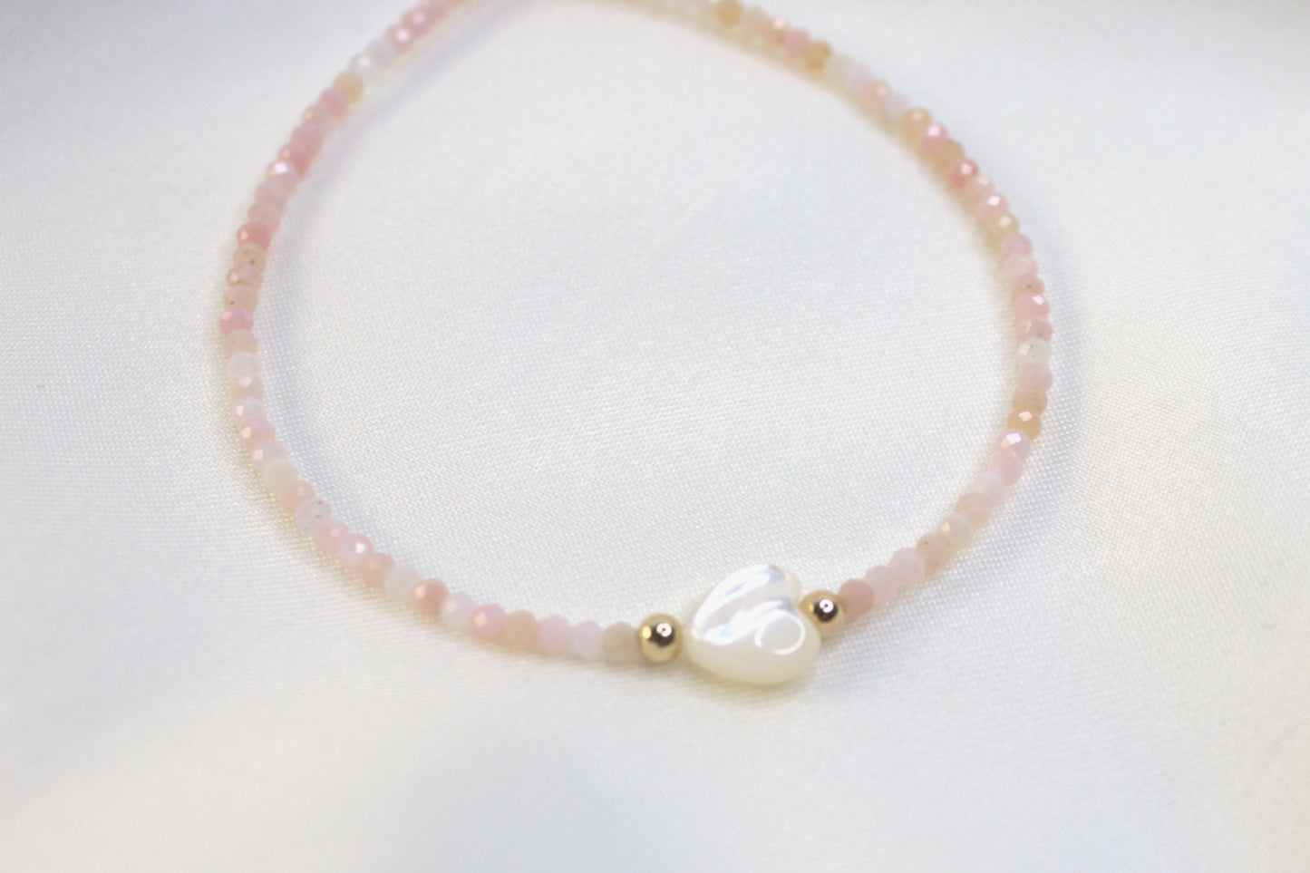 Heart Pearl & Pink Opal Bracelet