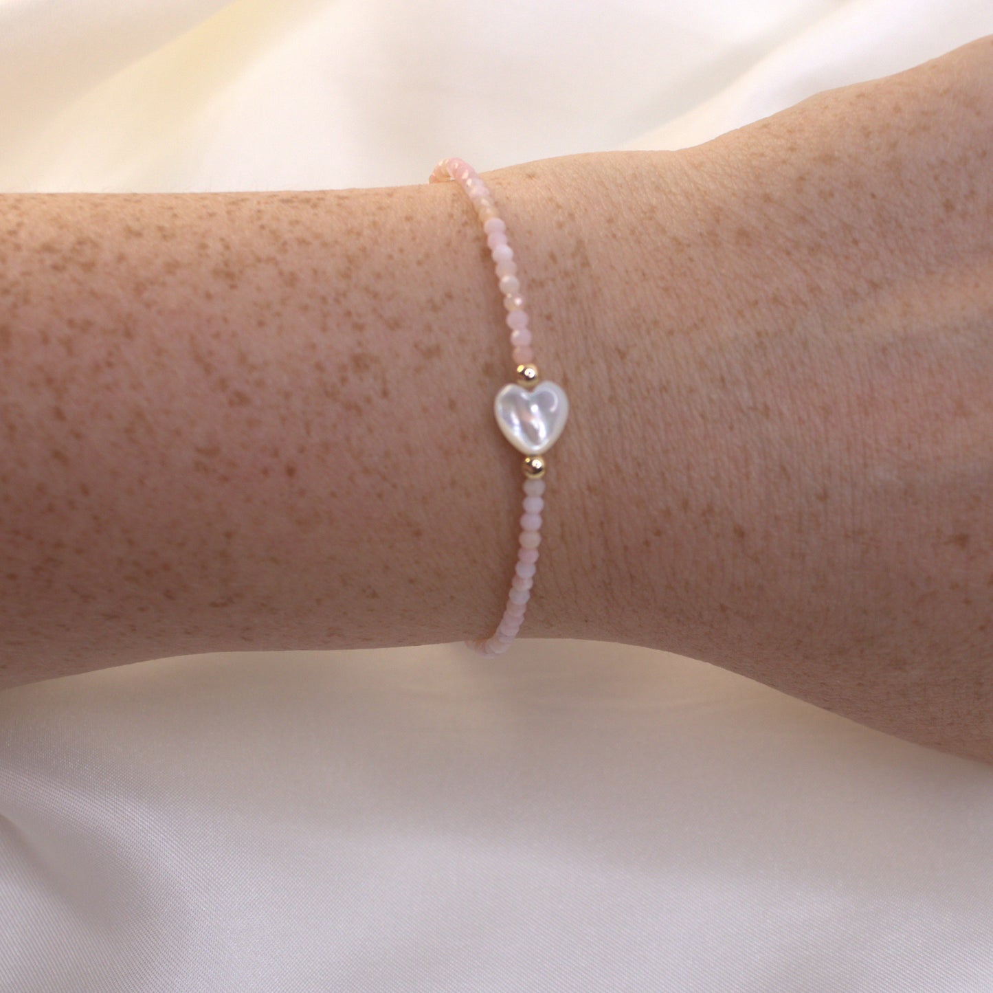 Heart Pearl & Pink Opal Bracelet