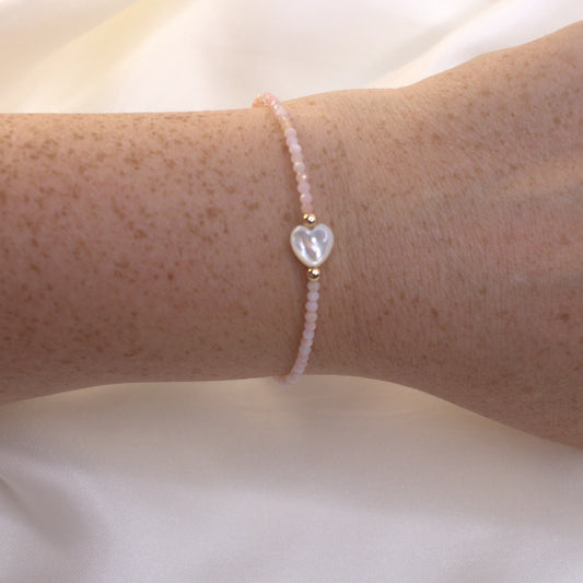 Heart Pearl & Pink Opal Bracelet